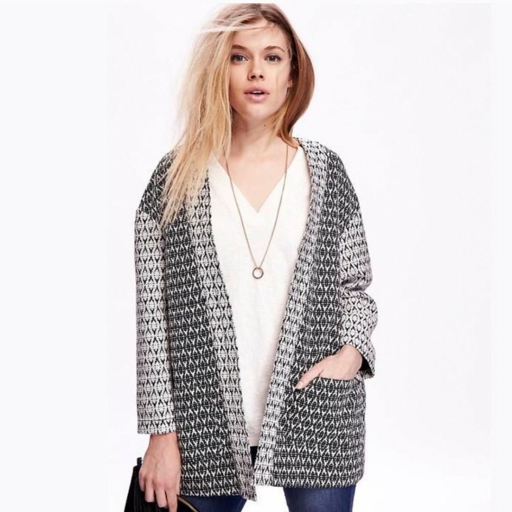 Old Navy Jacquard Open Black/White Print Jacket L
